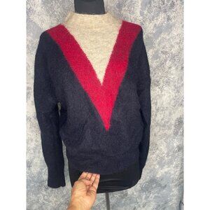 Paris Atelier Red And Navy Blue  V-Pattern Sweater Size M